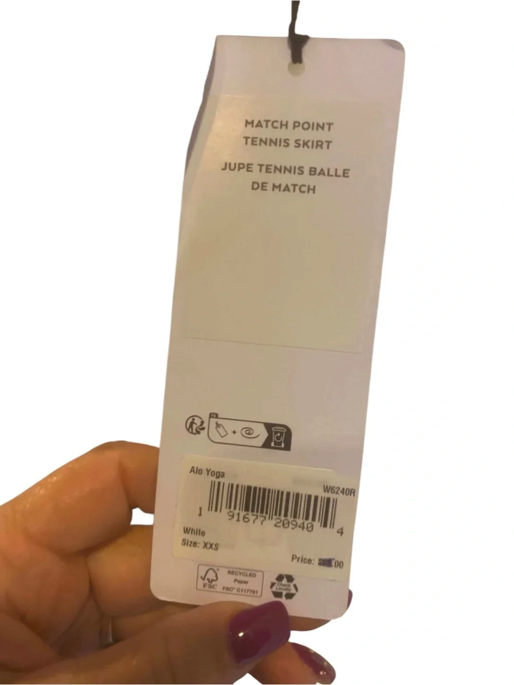NWT Alo Match Point Tennis Skirt WHITE/BLACK Size XXS